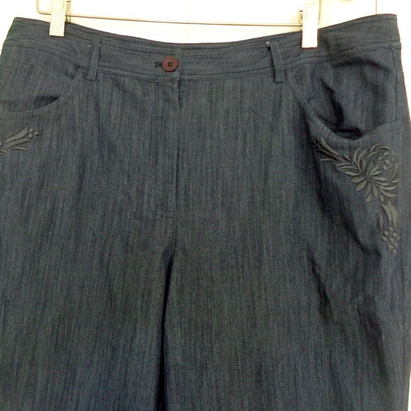 Peck Peck Weekend Embroidered Lightweight Cotton Gray Pockets Pants Women Sz 16 - Picture 2 of 7